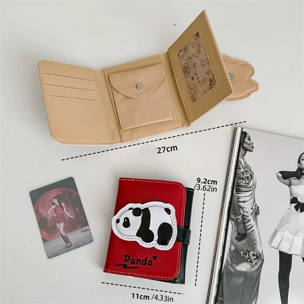 Portatarjetas de Panda de PU portátil, monedero corto de cuero PU, bolso de mano para mujer