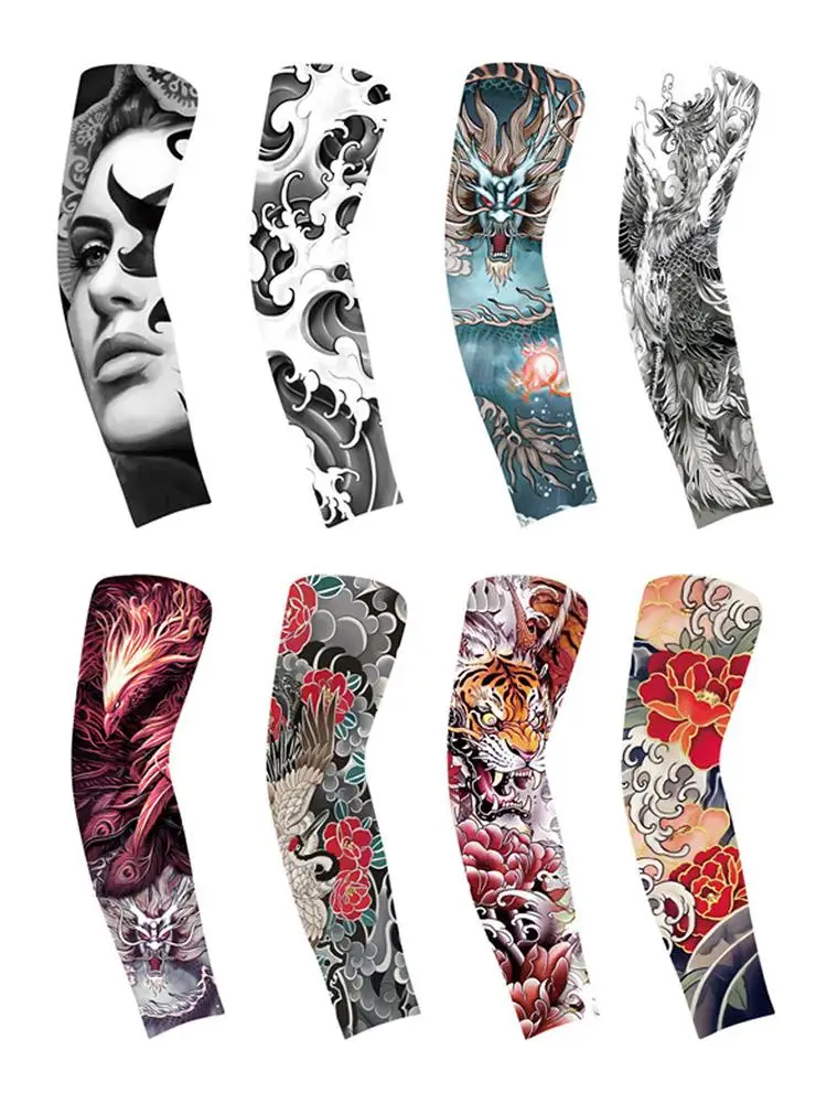 AliExpress Arm Covers Flower Arm Tattoo Sleeve UV Protection Cycling Gloves Men Cool Personalized Sunscreen Sleeve Sunscreen Arm Warmers