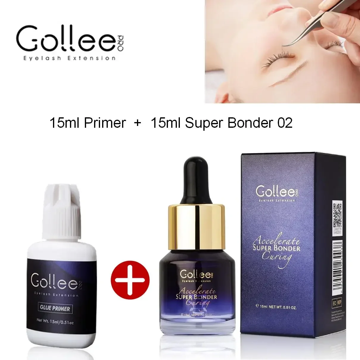 Gollee Eyelash Extensions 15ml Eyelash Cleansing Primer Super Bonding 0.5s Lash Extension Glue Professional Eyelash Adhesive