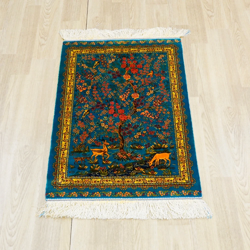 0.6x0.9m Handknotted Silk Carpet Pictorial Hunting Animal Tapestry (TJ791A)