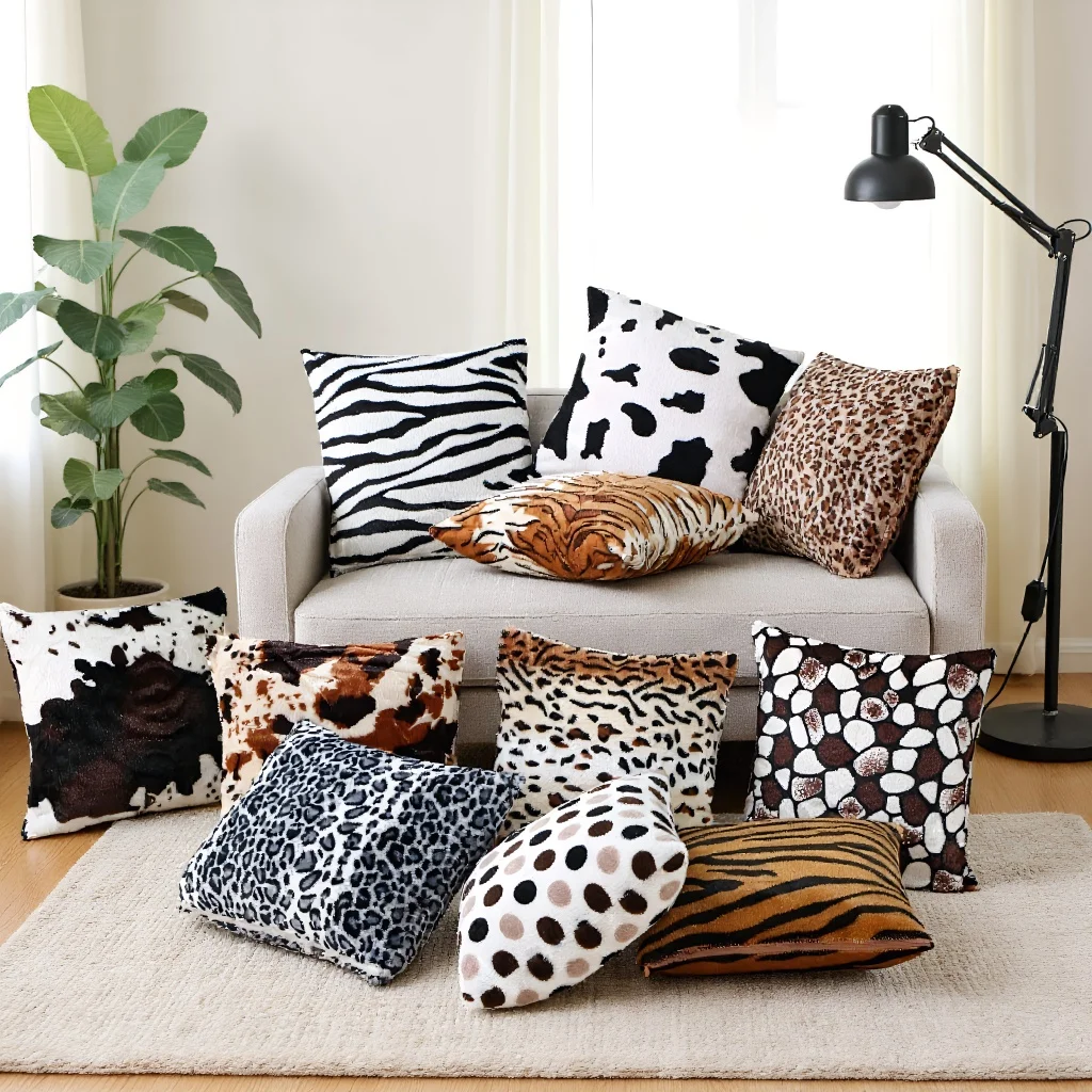 2pcs Plush Pillowcase, Comfortable and Soft Leopard Print Throw Pillow Covers, Modern Personalized Decoration Square Pillowcase