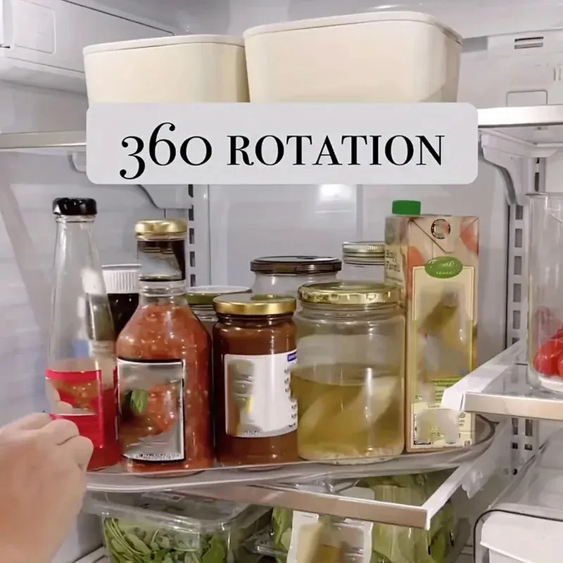 

1-piece storage tray, 360 degree rotation, used for kitchen spice jars and groceries, multifunctional refrigerator tool