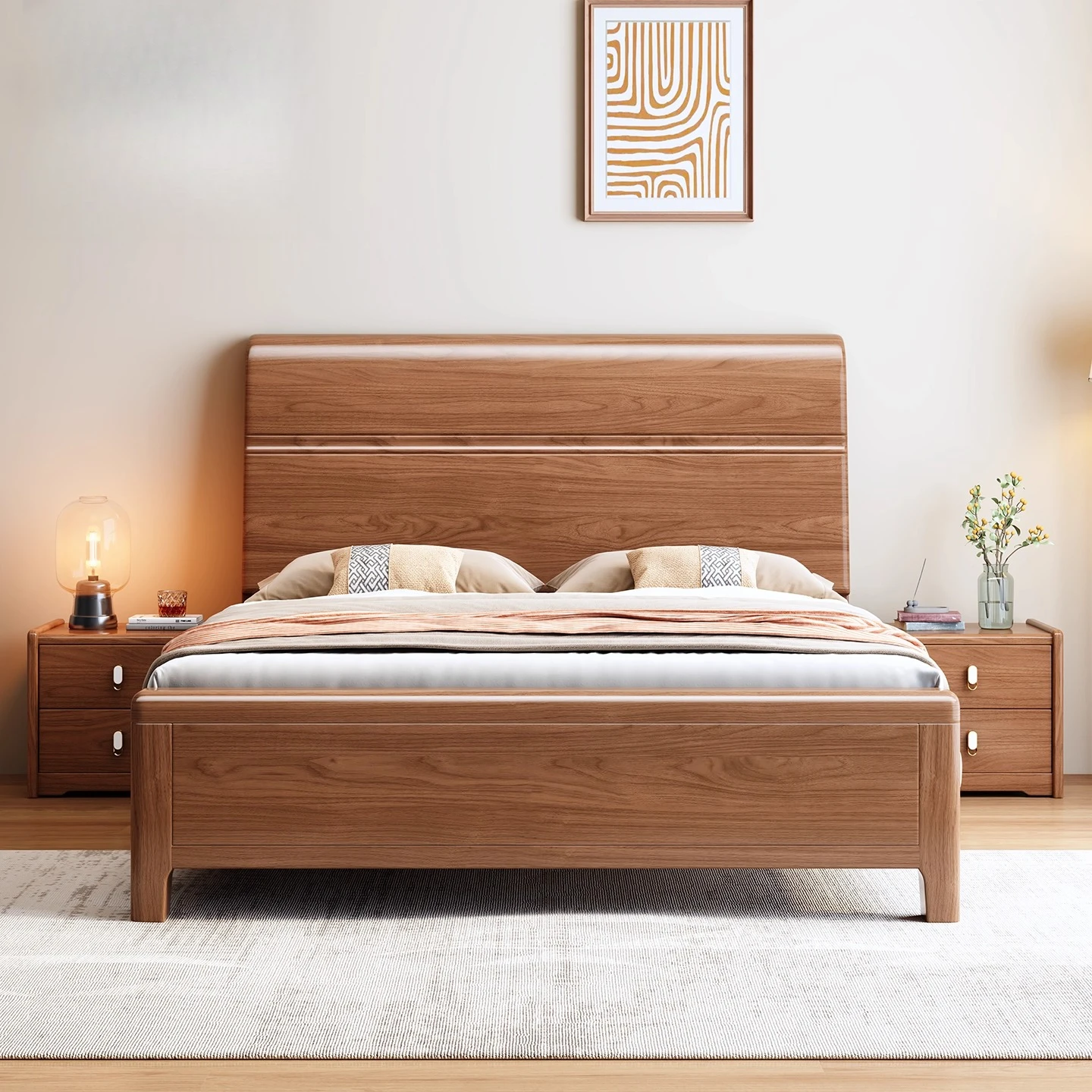 

Chinese style solid wood bedroom household walnut small apartment single bed