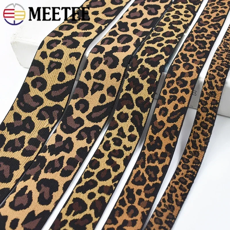 5/10M Meetee 15-50mm Jacquard Elastic Band Leopard Print Stretch Ribbon Sport Clothing Yoga Pants Spring Belt Sewing Accessories