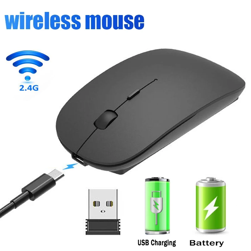 Ratón inalámbrico de 1600Dpi, Mouse clásico recargable de 2,4G, silencioso, ultrafino, para PC, oficina, Notebook, Accesorios para ordenador portátil