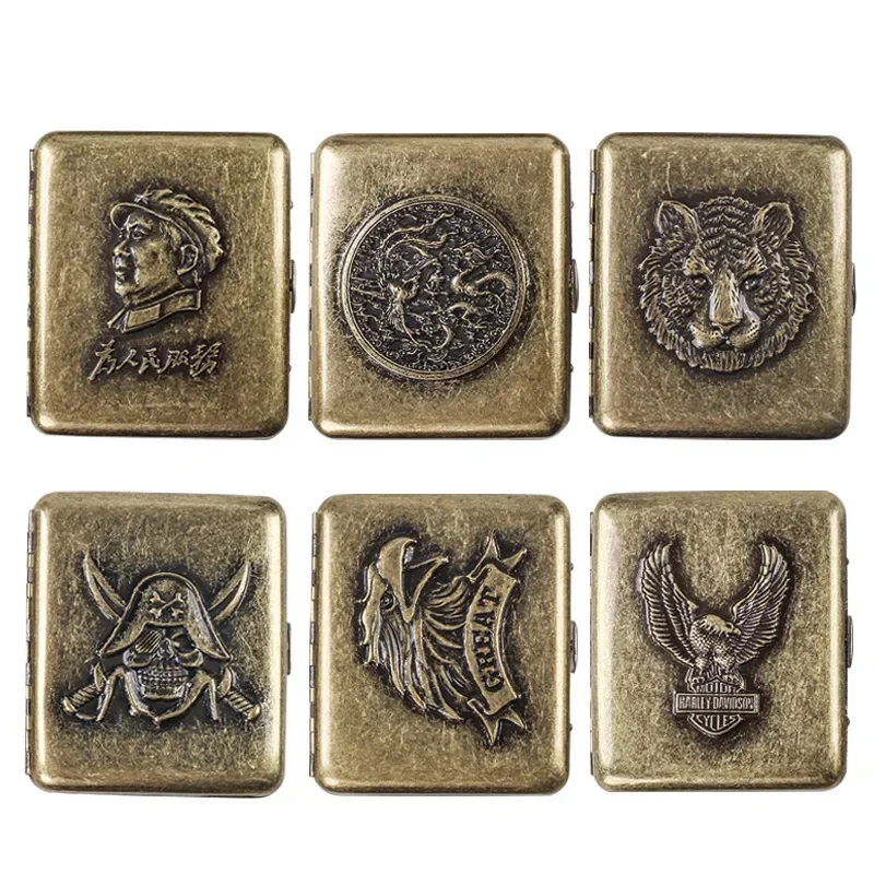 Men's cigarette box retro relief bronze  20 pieces portable  thickened carving men's