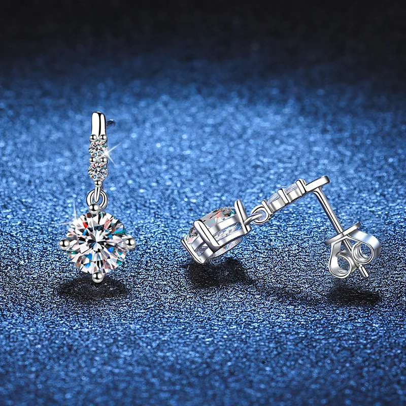 Classic Four Claw PT950 Platinum Mozambique Diamond Eardrops With Tassel And Dynamic Precision Quality