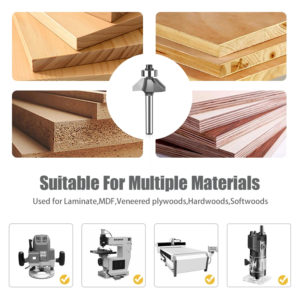 6mm Shank 1/4" Shank Corner Round Over Router Bit with Bearing Milling Cutter for Wood Woodwork Tungsten Carbide