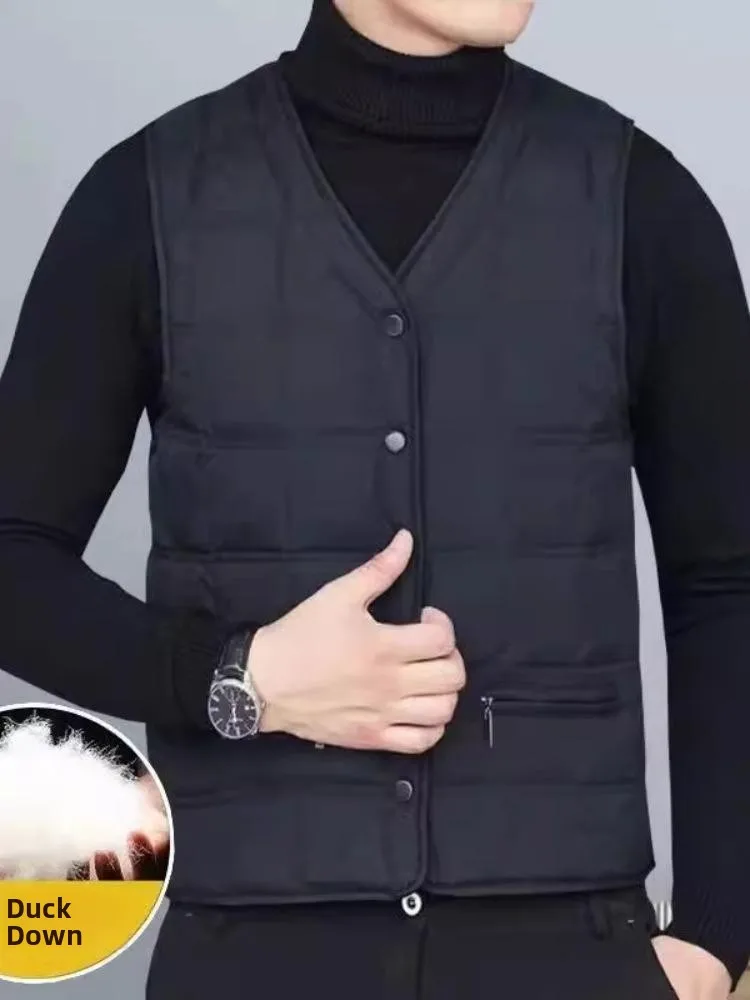 

New 2023 Men's Lightweight Thiened down Vest Warm Faion Slim Fit Dad's Warm Bal Ci Casual Sle V-Ne ort Coat