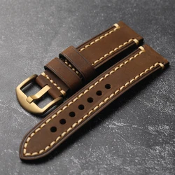 Brushed Crazy Horse Leather Strap 20mm 21mm 22mm 23mm 24mm 26mm Brown Black Brass Buckle Genuine Leather Watch Bracelet