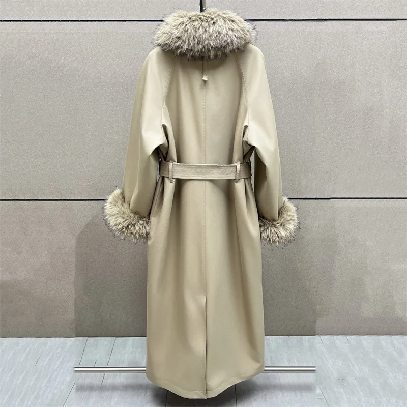 women's trench coat New winter 2026 detachable fur collar women's windbreaker Cotton blend long women's jacket y2k women's parka