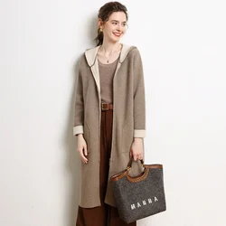 Alisemea-Suéter Cardigan de manga comprida feminino 100% Casaco de Caxemira, malha casual, roupas de alta qualidade, novo, primavera, outono, inverno