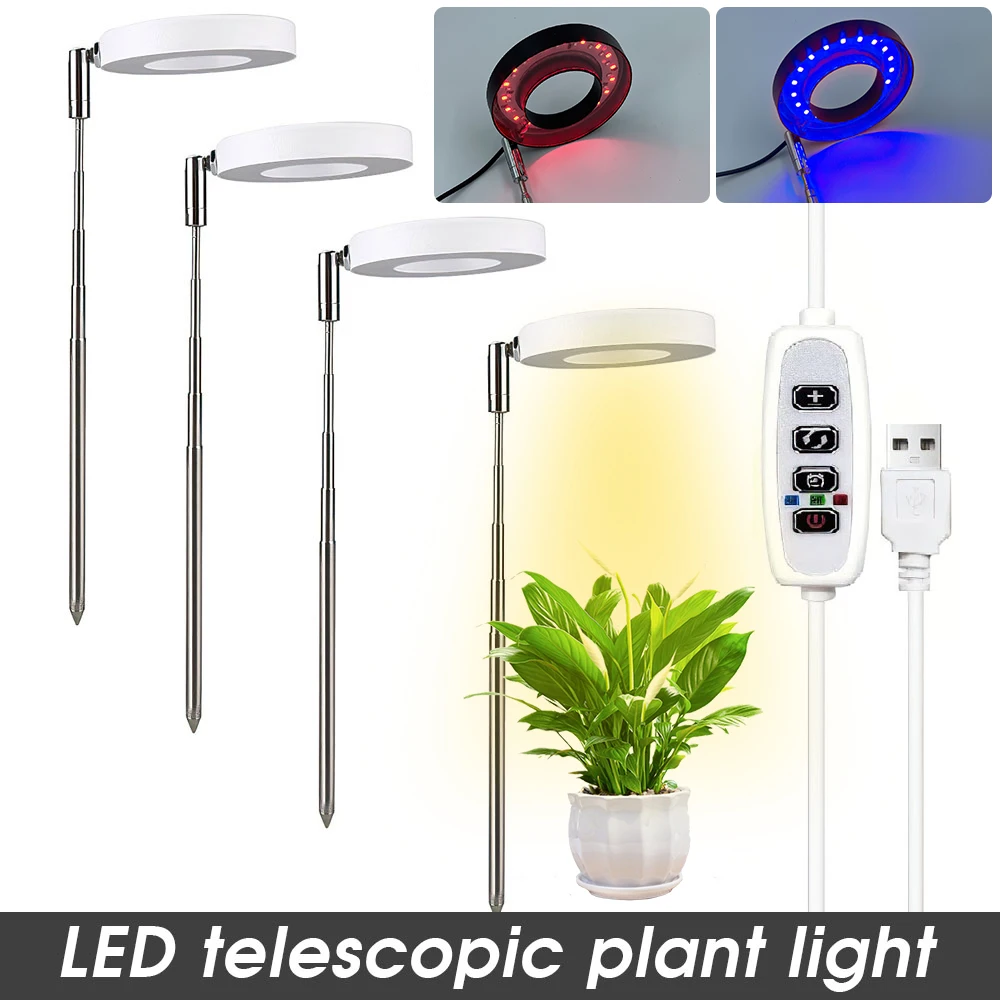 4pcs Annular Grow Light Indoor USB Plant Light 48 LEDs Full Spectrum Hydroponics Plant Growing Light for Potted Succulent Flower