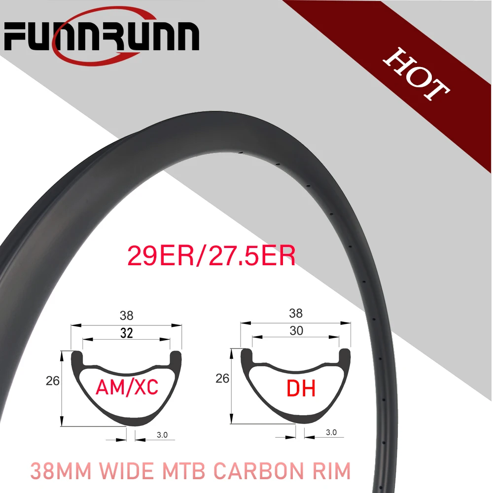 

27.5ER/29ER MTB Carbon Rim XC/AM/DH Asymmetrical Rim 38mm Width 26mm Depth Hookless Clincher Tubeless Carbon Wheel UD 3K 12K