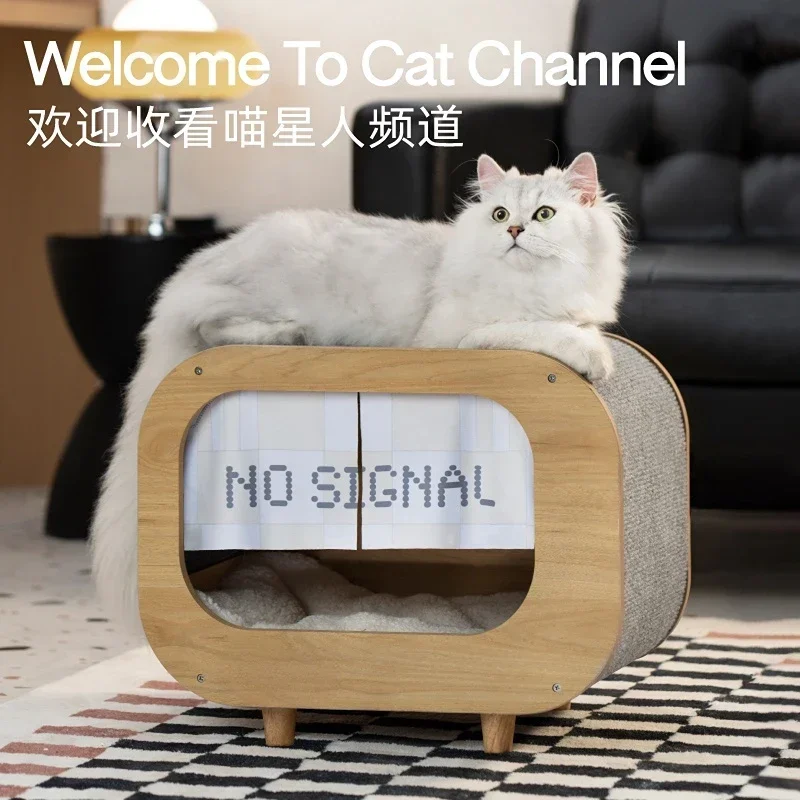 TV Cat Litter Cat Scratch Board Integrated Wood Furniture House Nest Cabinet House Pet Bed Room