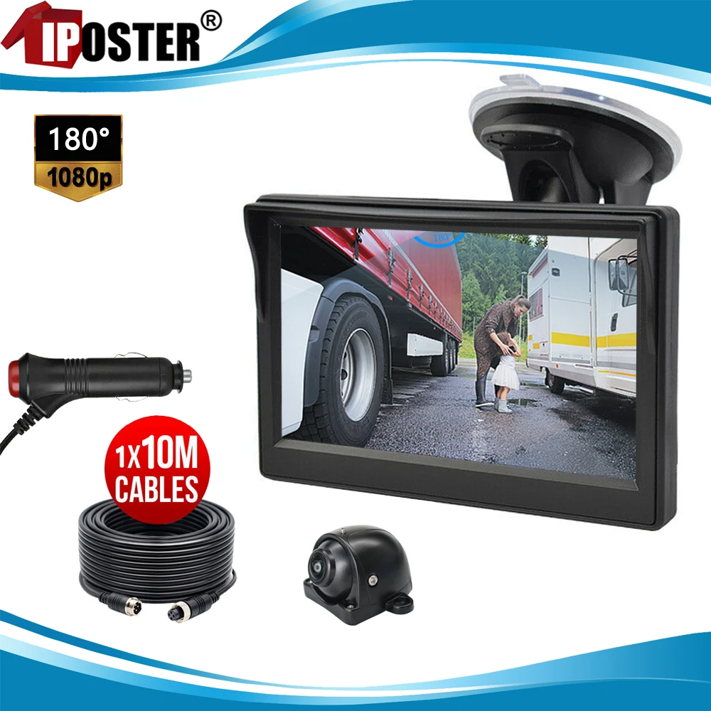 

iPoster 5 Inch IPS AHD Screen Car Monitor Dash & Windscreen Suction Mount with AHD 1080P 180 Degree Wide View Backup Camera Rvs
