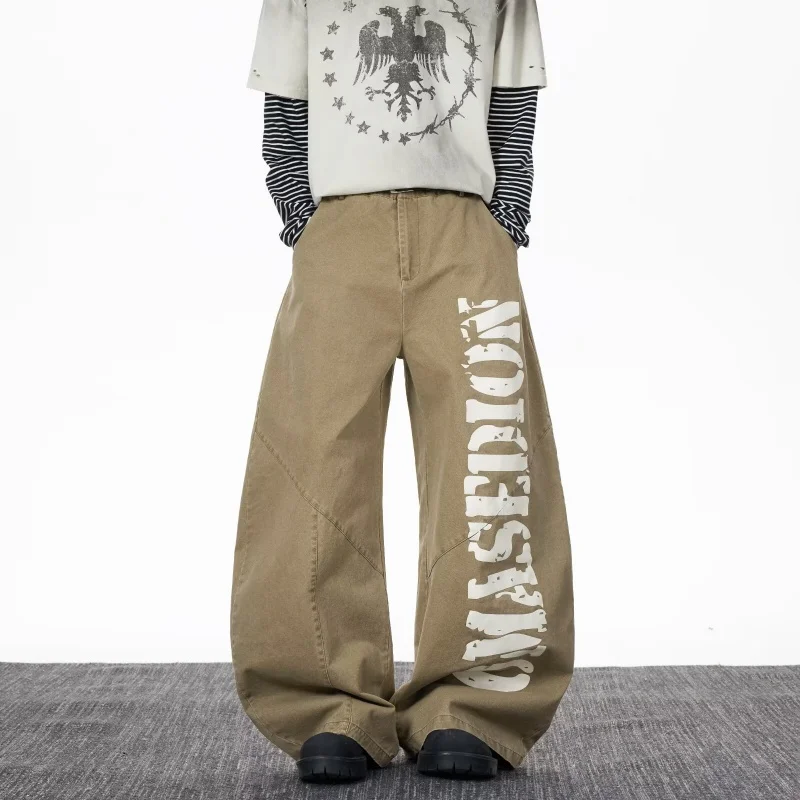 

Cyber Y2K Уличная одежда цвета хаки с буквенным принтом, мешковатые джинсы, брюки для мужчин, одежда, широкие свободные длинные брюки Pantalon Hombre