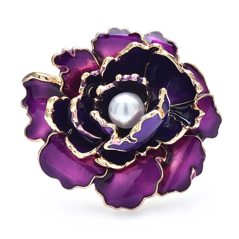 Wuli&baby Pretty Peony Flower Brooches For Women Unisex 2-color Enamel Pearl Plants Party Office Brooches Pins Gifts