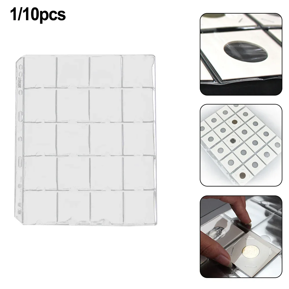 Page Coin Holder Sheet Clear Organization 1/10 Sheet For 50mm Coins For Coin Collection PVC Page Album Practical