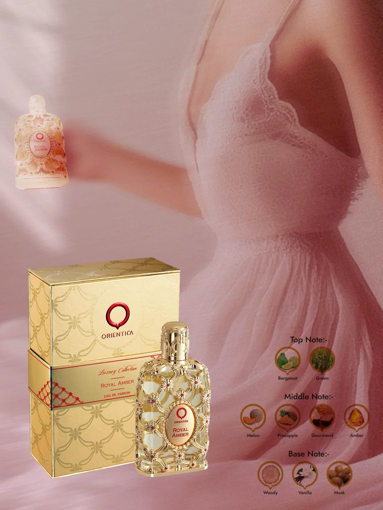 أورينتيكا رويال آمبر أو دو برفوم 80 مل / 2.7 أونصة |   عطر فاخر للجنسين |    زجاجة هدية عطر فانيليا وودي من العنبر