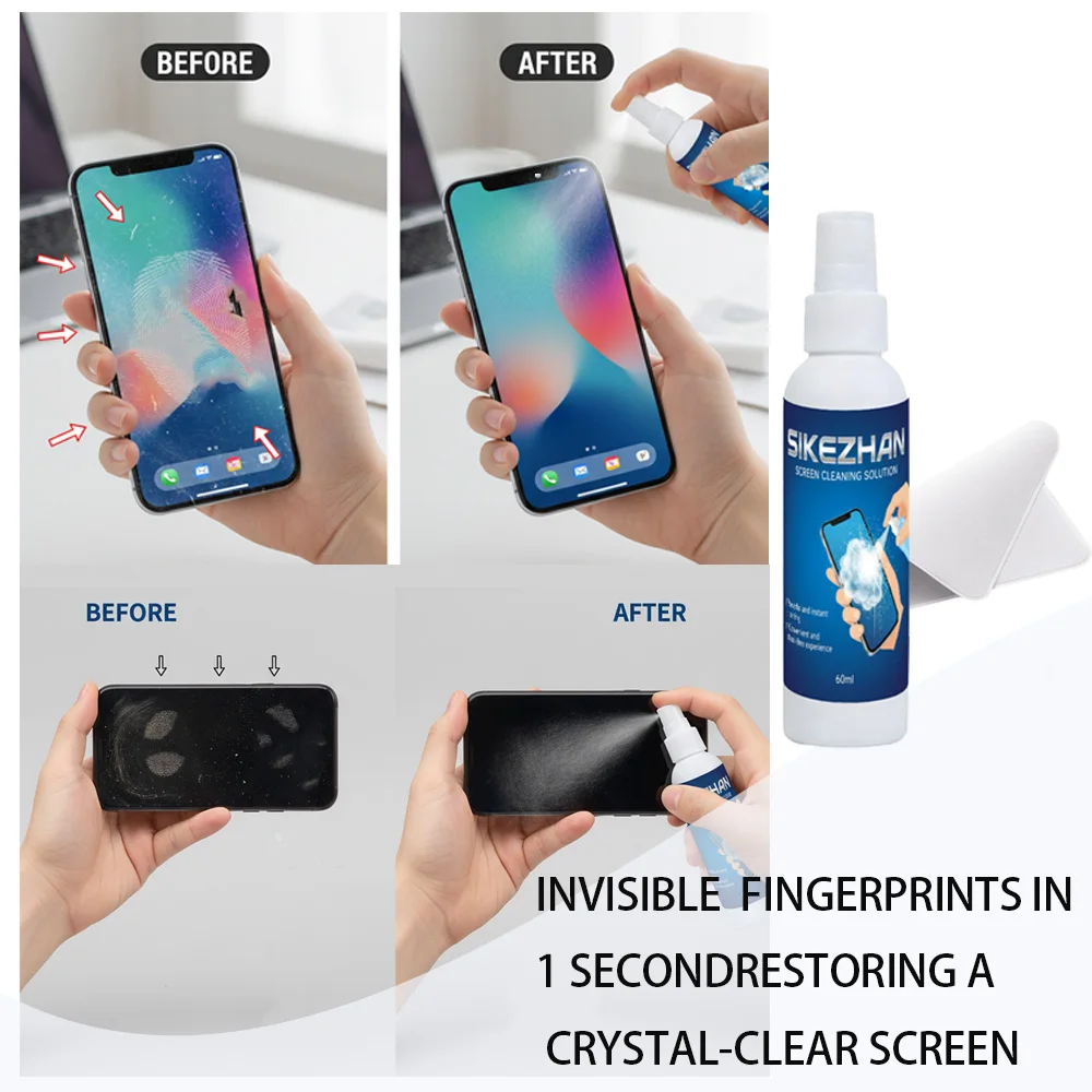 60ml Screen Cleaner Set, 6-in-1 Professional Tool, Suitable for All Screens, Quick Drying Without Marks, Safe and Efficient