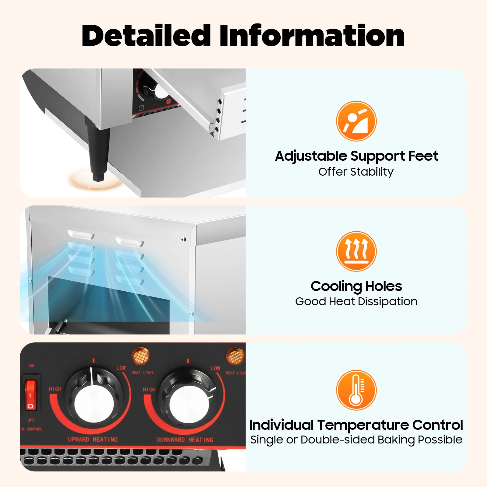 Commercial Conveyor Toaster 300 Slices Per Hour Stainless Steel Dual Heating Tubes 7 Speed Adjustable for Bakery Cafe Restaurant
