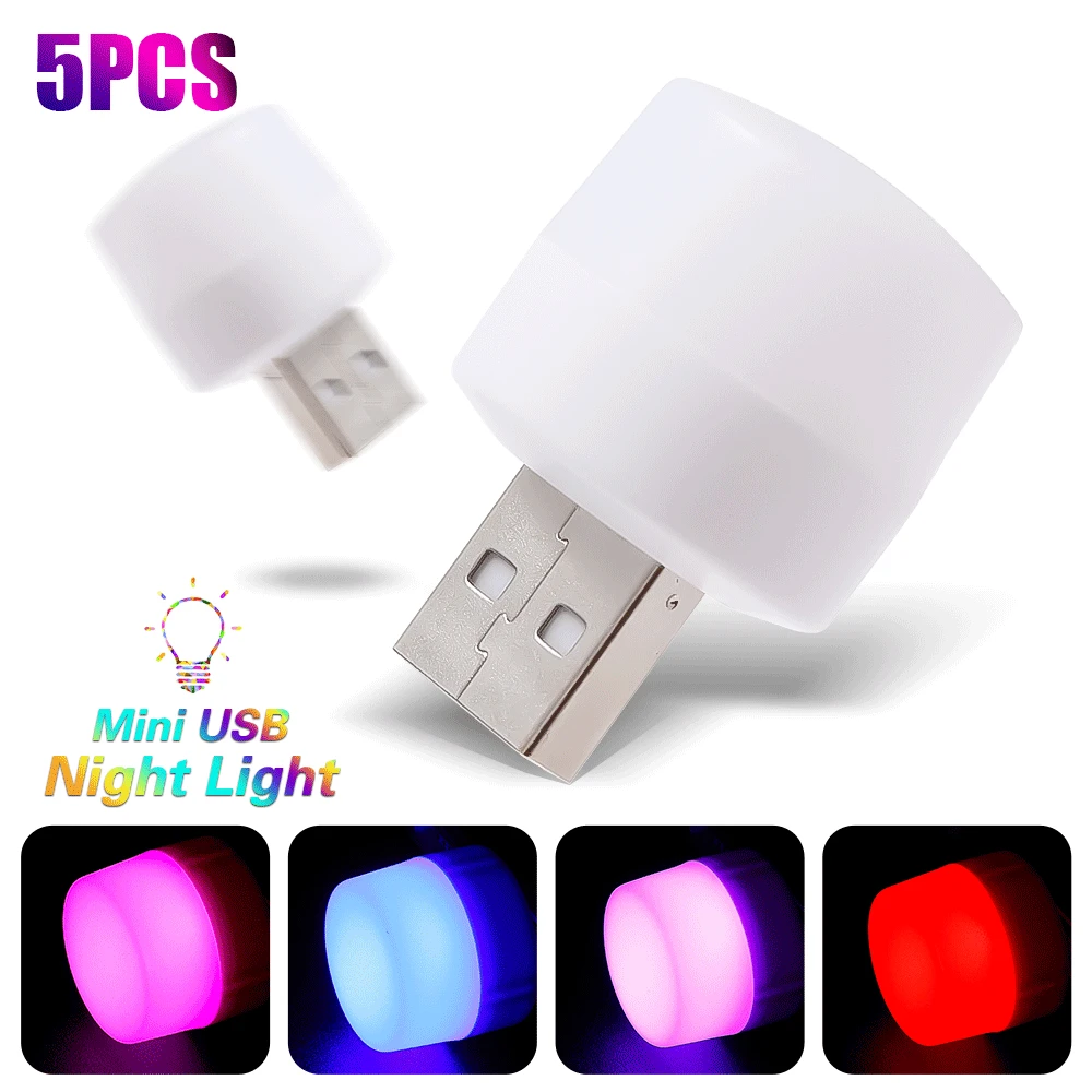 5/1Pcs USB Plug Lamp Computer Mobile Power Charging Small Book Lamps LED Eye Protection Desktop Reading Light Mini Night Lights