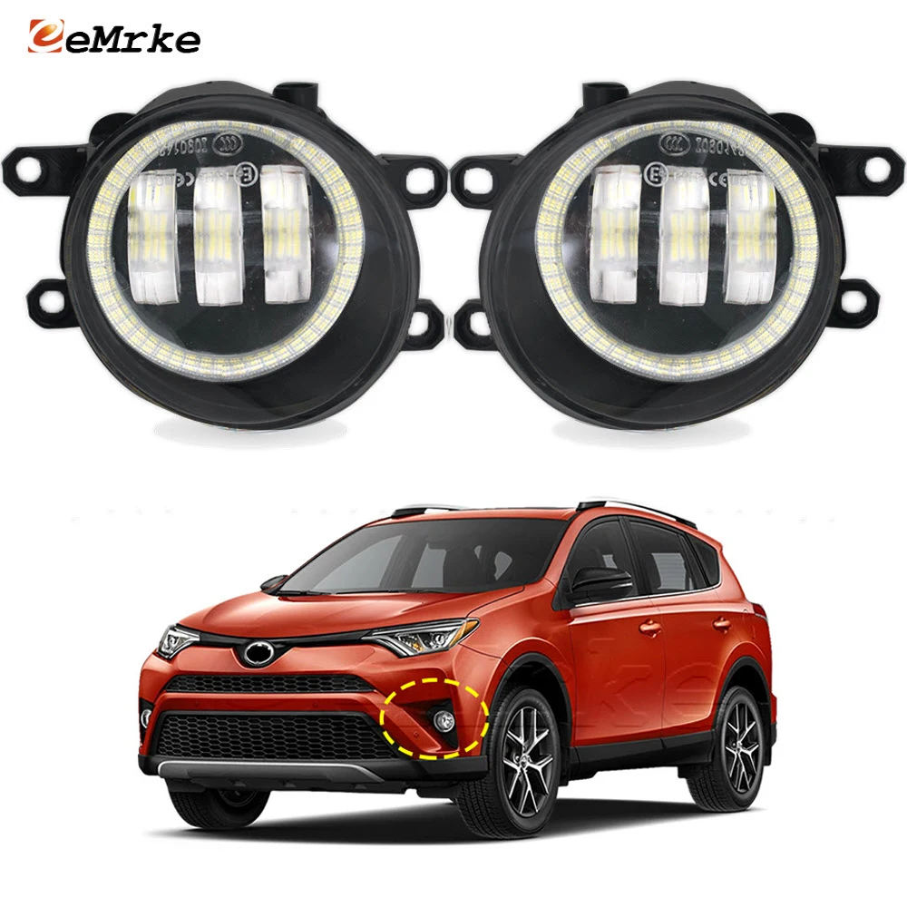 

Pair Led Fog Lights PTF with Clear Lens for Toyota RAV4 XA40 Post-Facelift 2016 2017 2018 Led Angel Eyes Ring Driving Car DRL