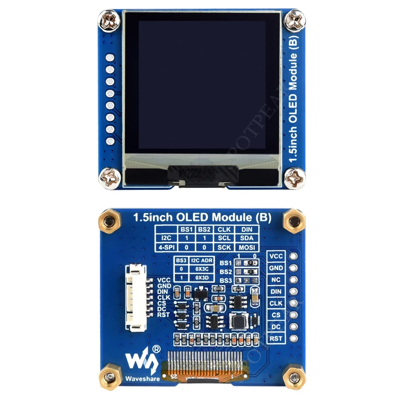 

Органический светодиодный дисплей 1,5 дюйма, черный и белый цвета, дисплей 128 × 128 SPI/I2C для Arduino/Raspberry Pi/STM32