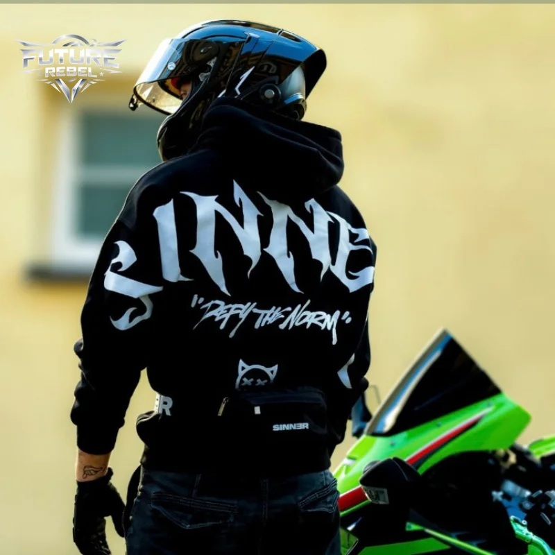 Unisex Loose Fit Pullover Hoodie Sinner Reflective Graphic Harajuku Vintage Fashion American Streetwear Mens Hooded Sweatshirt
