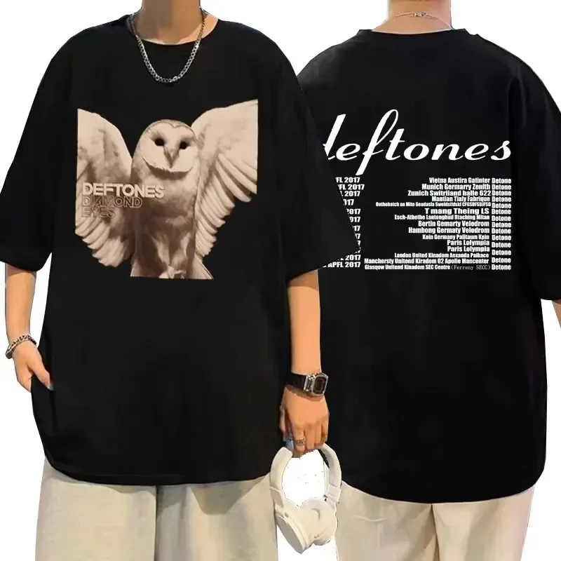 Deftones Girl Eyes Cartoon T Shirts 90s Vintage Fashion Short Sleeve Black Tops Summer Japanese Styles O-neck Cotton T-shirts