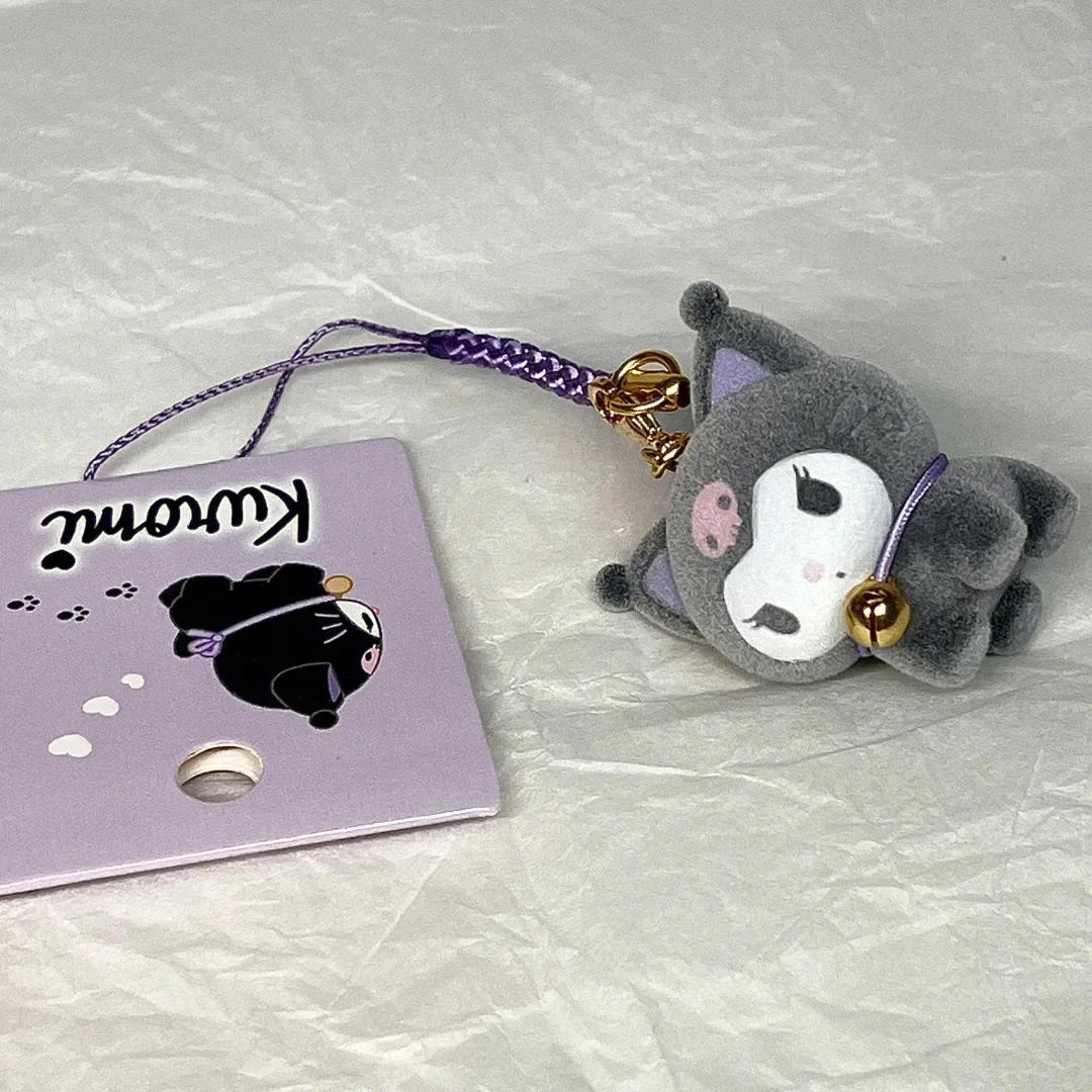 Sanrio Kuromi Pendant Keychains Kawaii Anime Flocked Keyring Cartoon Toy Pendant Decoration Schoolbag Ornaments Gift for Friends