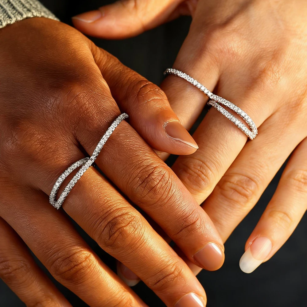 Hochwertiger Dünner Zierlicher Stapelbarer Ring mit Funkelnden Kubischen Zirkonia, Minimalistischer Vollbesetzter Ewigkeitsring, CZ-Besetzter Fingerschmuck für Frauen – Detail 2
