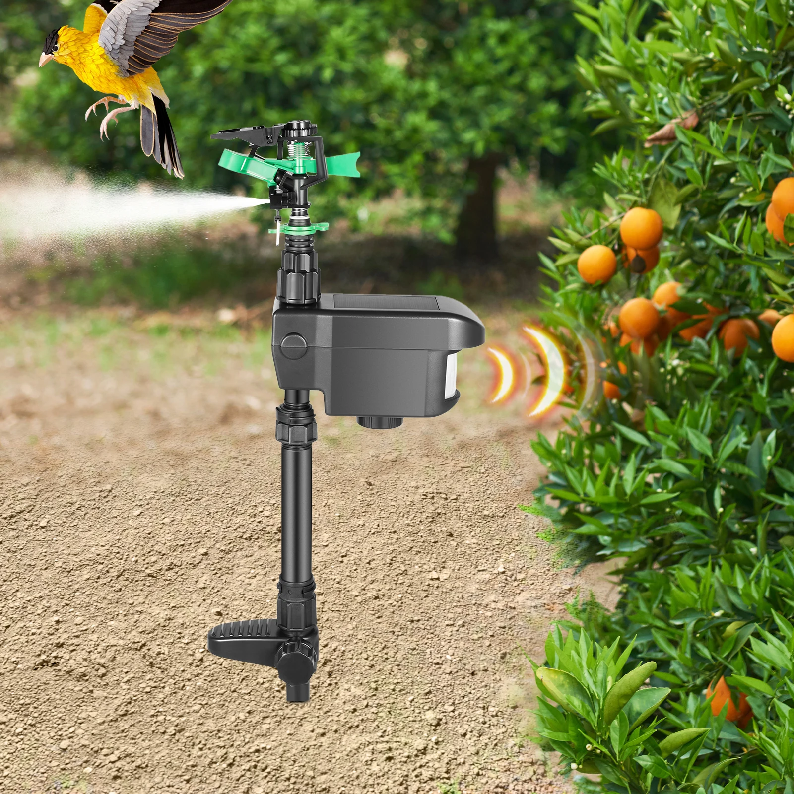

Solar Motion-Activated Sprinkler 0-270° Adjustable 3.28-32.81FT Sensing Distance IPX4 Waterproof for Garden Farm Critter