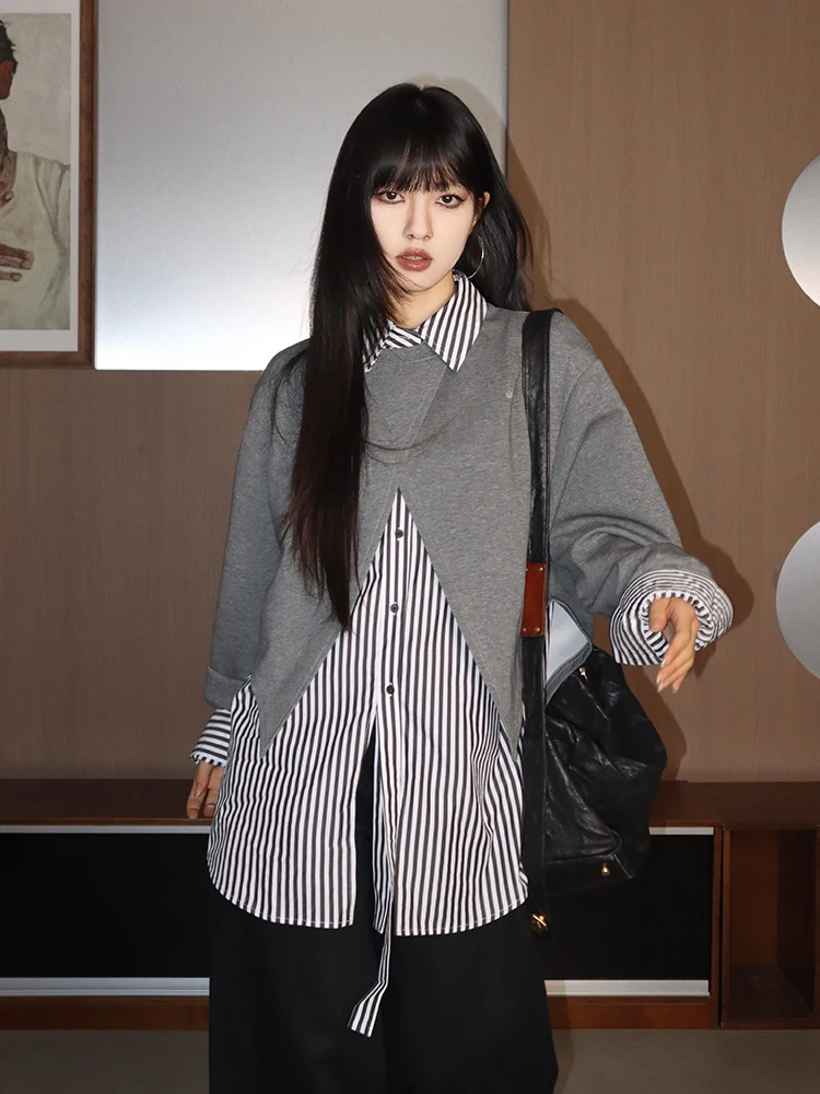 

Women's Striped irt Jaet Set Long Sve Casual Spring Autumn Two-Piece Cotton Commute Sle Loose Fit Faionable