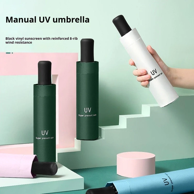 Mini Travel Umbrella Portable Manual Foldable Sun&Rain Umbrella 8 Ribs Mini Trendy Umbrella Upf50+ Uv  Gifts for Women Men