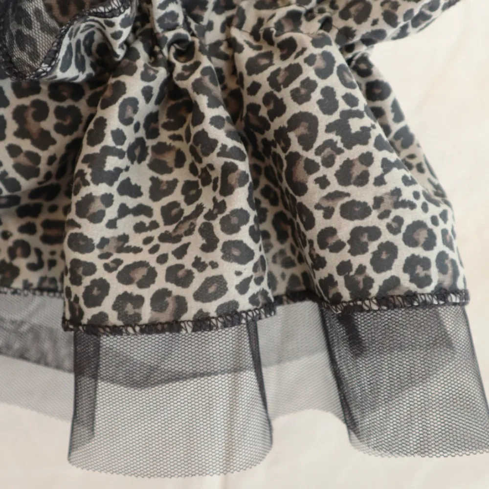 الهيب هوب ليوبارد طباعة وشاح الورك تنورة قميص موسع شبكة تكدرت حافة حزام الحلو Y2K طبقة وتتسابق حزام #3