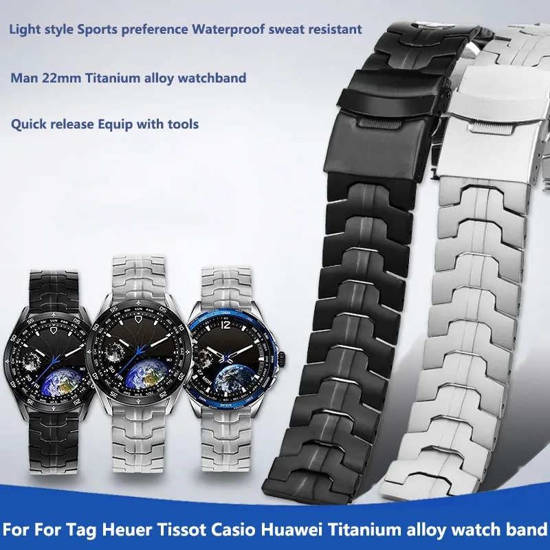 

НОВЫЙ легкий ремешок для часов из титанового сплава для Tag Heuer Tissot Casio Huawei 22 мм, мужской серебристо-серый, черный механизм, ремешок для часов для дайвинга