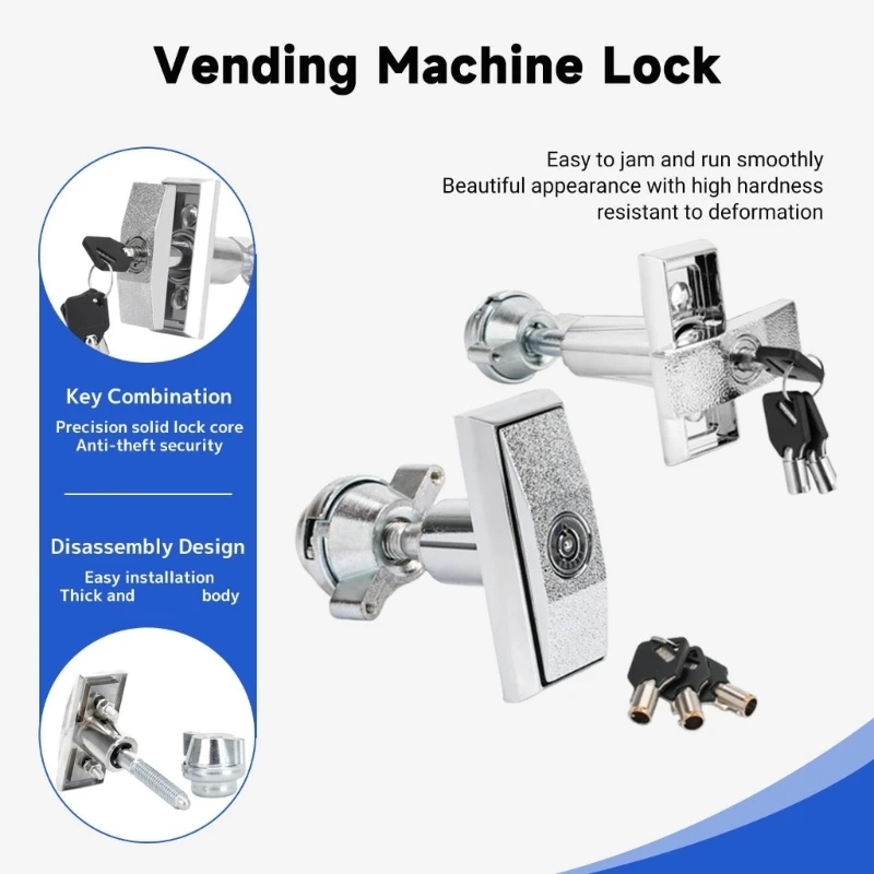 Machine Door Lock Replacement Set with 3 Matching Openers, Extended Body Lock Hardware for Equipment Repair, Access and Fit M4YD