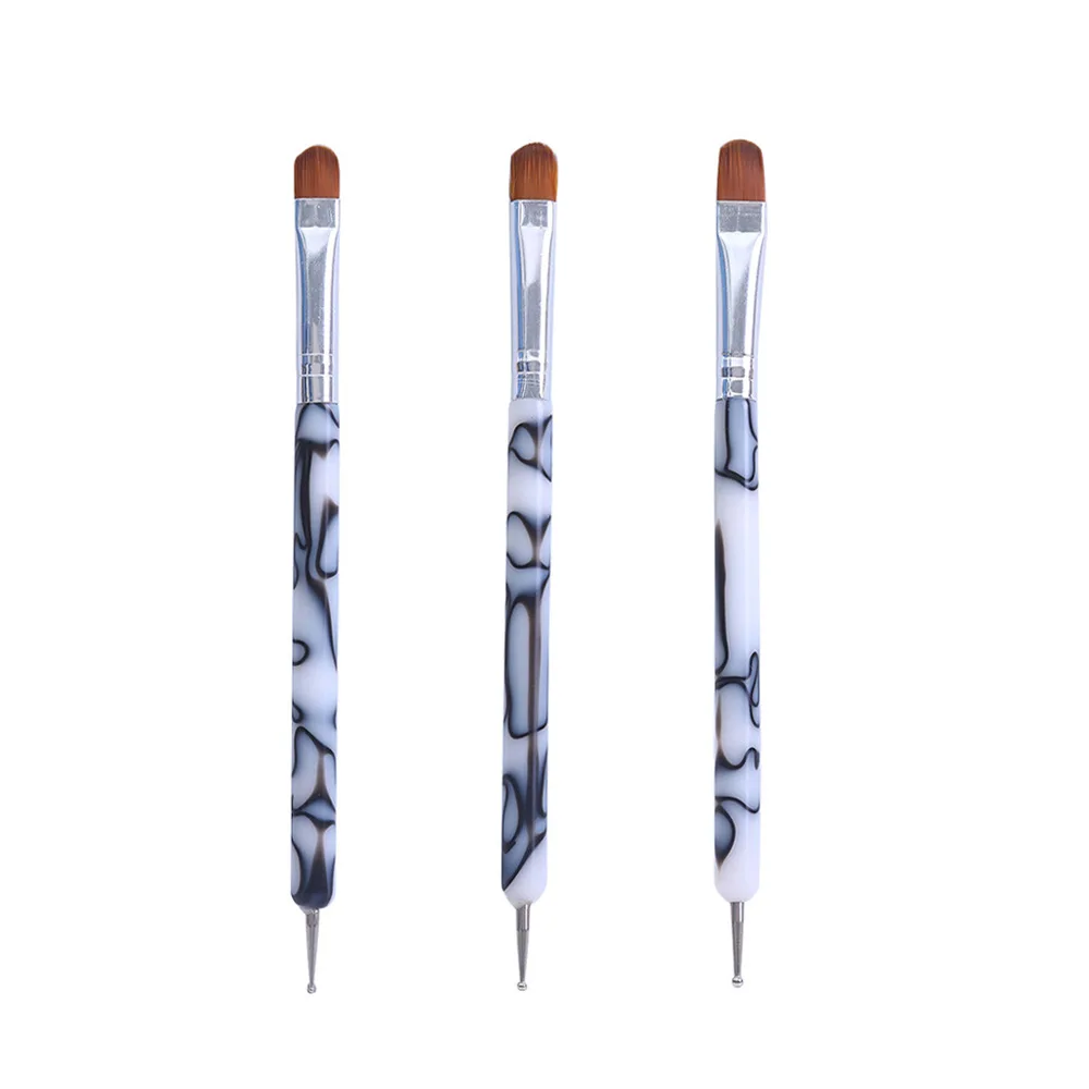 3PCS Dual Ended Nail Art Brush Set Dotting Pen Flat Gel French Builder Cuticle Clean Up Painting Manicure Salon Home DIY