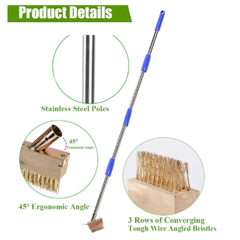 Weed Brush 60INCH Long Handle, Manual Crevice Weeding Brushes, Crack Weeder, For Cleaning Patio Block Walkway Driveway