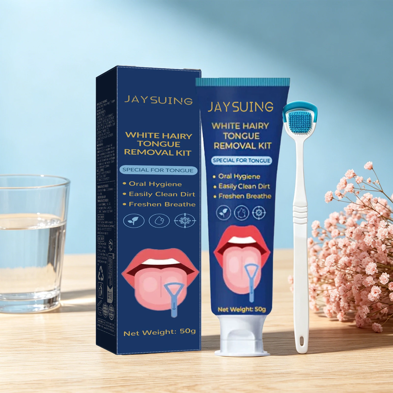 Tongue Coating Cleaning Kit With Brush Lasting Fresh Mouth Tongue Daily Care Improve Bad Breath Oral Health 2in1 Tongue Cleaners