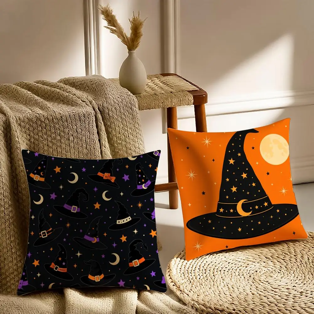 Halloween Witch Hat Cushion Cover Pillowcase Anti-dustmite living Room Sofa Decor Cushion Room