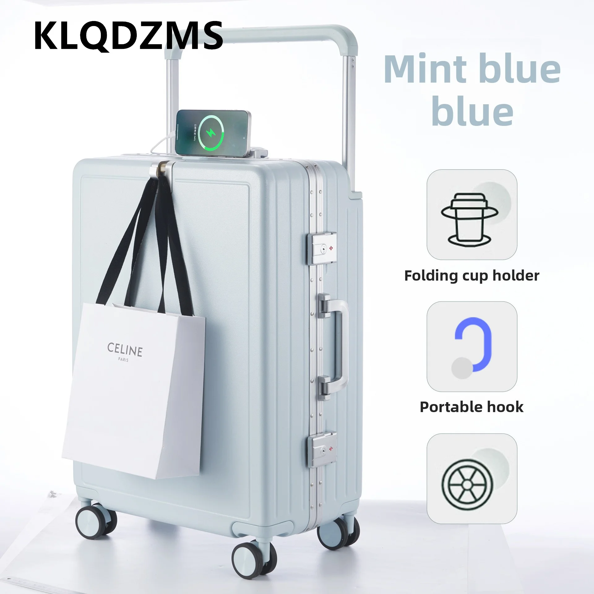 حقيبة KLQDZMS مقاس 20 بوصة 22 بوصة 24 بوصة 26 بوصة صندوق صعود جديد ABS + PC حقيبة تروللي بعجلات ذات سعة كبيرة أمتعة متدحرجة قوية ومتينة