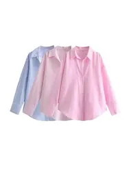 Loose Asymmetric Shirts for Women, Long Sleeve, Front Button, Female Blouses, Chic Tops, Fashion