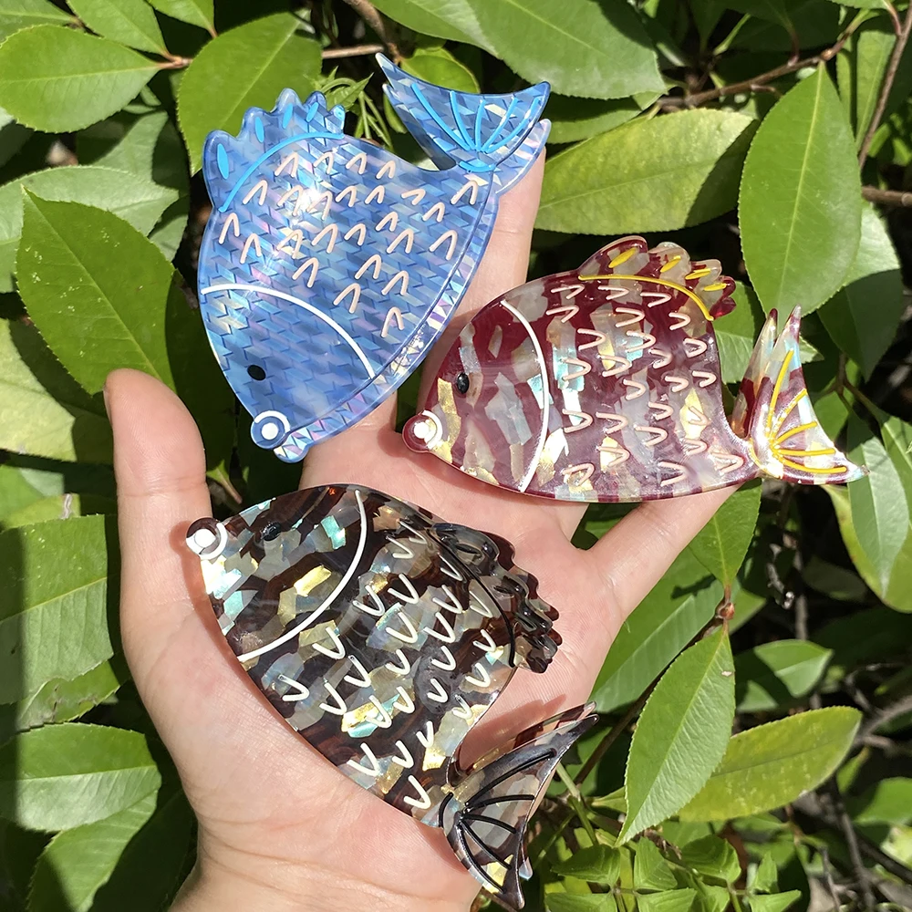 

Vintage Colorful Printed Fish Shape Hair Clip Claw For Women Girls Creative Ponytail Party Hair Accessories Tool Hairpin