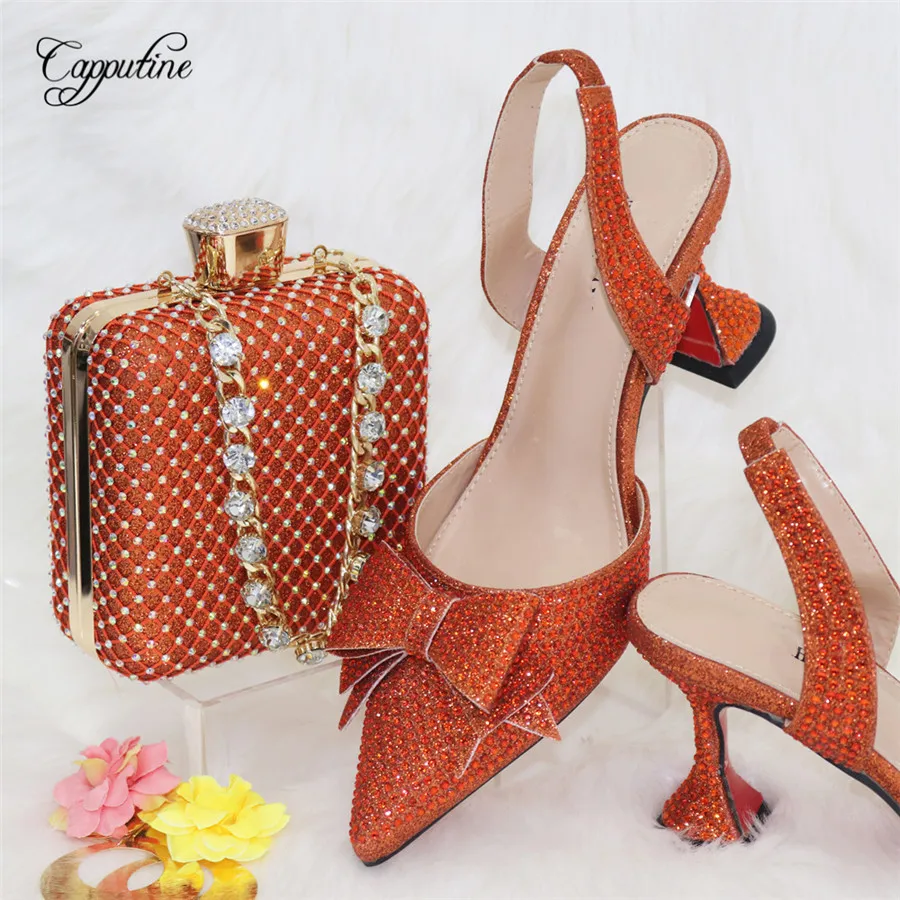 Gold  Women Shoes And Bag Set 2024 African Ladies Pointed Toes Pumps Match With Handbag Sandals Sandales Escarpins Femme CR932