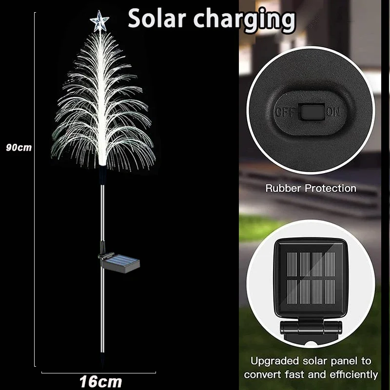 LED Solar Christmas Trees Fiber Garden Lamp Solar Energy Powered Waterproof Outdoor Lights Yard Lawn Landscape Decorative Lights