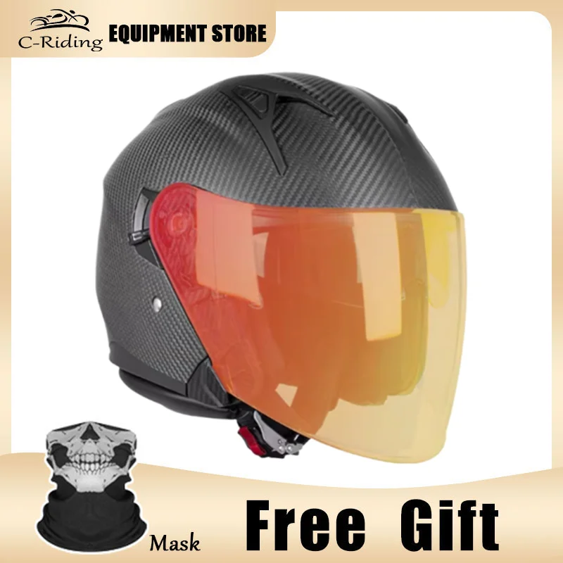 

Прочный мотоциклетный шлем с открытым лицом из углеродного волокна 3/4, удобный интерьер, одобренный DOT для уличных мотоциклов и скутеров