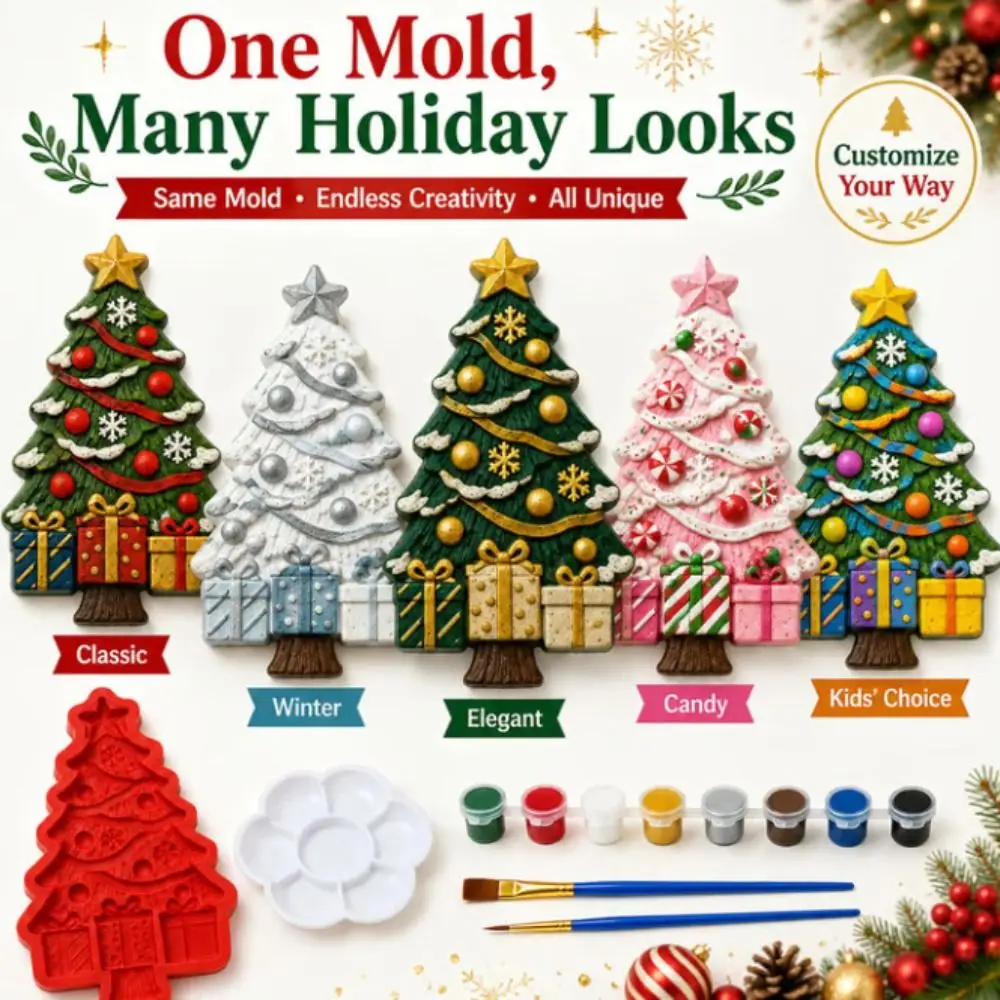 Christmas Tree Shape Christmas Tree Mold Gypsum Casting Pigment Set Plaster Casting Mold Handmade Craft Coloring Craft Set